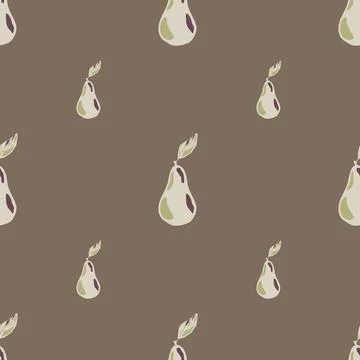 Minimalistic seamless doodle pattern with light pear elements on pastel brown Stock Illustration