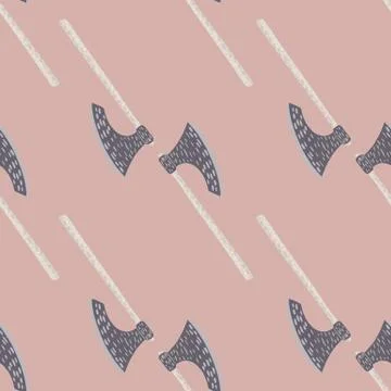Minimalistic seamless doodle pattern with middle ages viking ax ornament. Pin Illustrazione stock