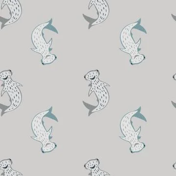 Minimalistic seamless doodle pattern with ocean hammerhead sharks ornament. G Stock Illustration
