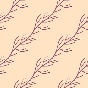 Minimalistic seamless doodle pattern with purple diagonal branch elements pri Stockillustratie