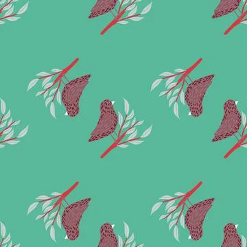 Minimalistic seamless doodle pattern with simple dark birds on branches shape Stock Illustration