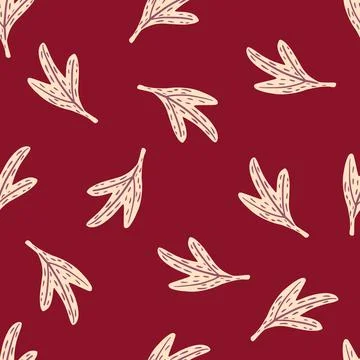 Minimalistic seamless doodle pattern with white leaves shapes. Minimalistic s Stock Illustration