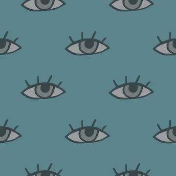 Minimalistic seamless eye pattern. Pastel pale blue background with grey elem Stock Illustration