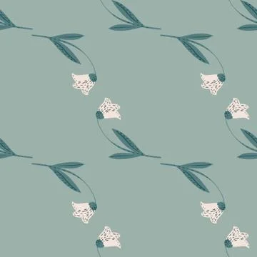 Minimalistic seamless flora pattern with flower bluebell shapes. Campanula cu Stock Illustration