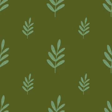 Minimalistic seamless floral pattern with light blue leaves branches ornament Stock Illustration
