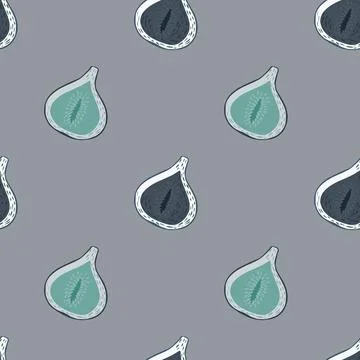 Minimalistic seamless food pattern with blue and navy blue fig shapes. Pastel Stock Illustration