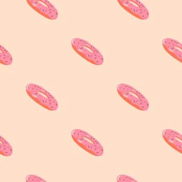 Minimalistic seamless food pattern with donuts silhouettes. Pink diagonal swe Stock Illustration