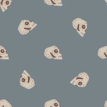 Minimalistic seamless halloween pattern with doodle skull shapes. Pale blue b Stock Illustration
