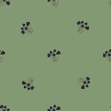 Minimalistic seamless organic pattern with navy blue litte psilocybe semilanc Stock Illustration