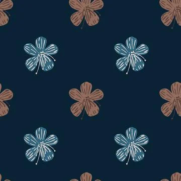 Minimalistic seamless pattern with blue and beige flowers shapes. Navy blue b Stock Illustration