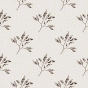 Minimalistic seamless pattern with branches ornament. Outline foliage in brow Stock Illustration