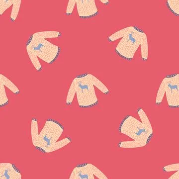 Minimalistic seamless pattern with decorative light orange sweater print. Pin Stock Illustration