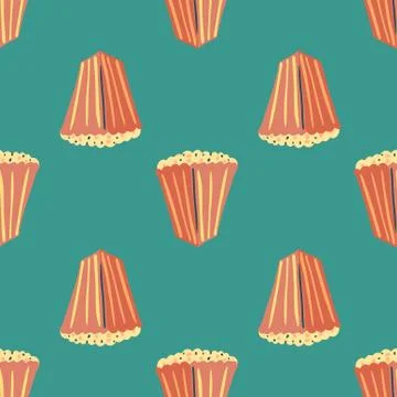 Minimalistic seamless pattern with doodle red popcorn elements. Stylized food Stock Illustration