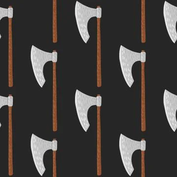 Minimalistic seamless pattern with doodle viking ax ornament. Steel weapon sh Stock Illustration
