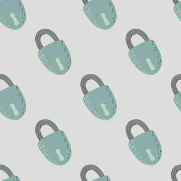 Minimalistic seamless pattern with doodle vintage lock print. Stylized old ar Illustrazione stock