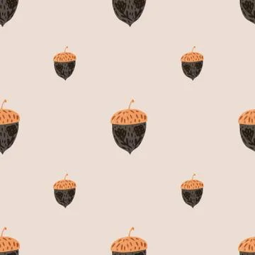 Minimalistic seamless pattern with hand drawn acorn elements. Light grey back Stock Illustration