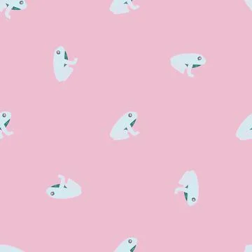 Minimalistic seamless pattern with hand drawn light blue frog ornament. Pink  Stock Illustration