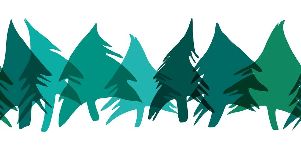 Minimalistic seamless pattern with hand drawn fir trees. Stylish modern bor.. Stock Illustration
