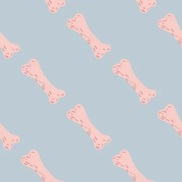 Minimalistic seamless pattern with light pink bones elements. Blue background 스톡 일러스트