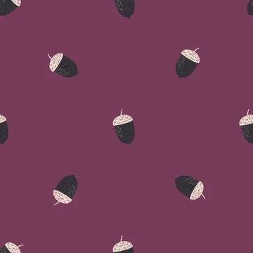 Minimalistic seamless pattern with little chestnut simple silhouettes. Purple Stock Illustration