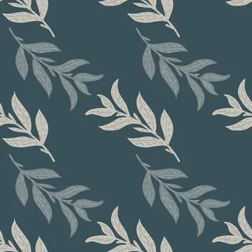 Minimalistic seamless pattern with nature doodle grey leaves branches print o Stock Illustration