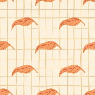 Minimalistic seamless pattern with orange simple style leaf elements shapes.  Illustrazione stock