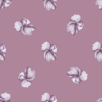 Minimalistic seamless pattern with outline flower elements print. Pale purple Stock Illustration