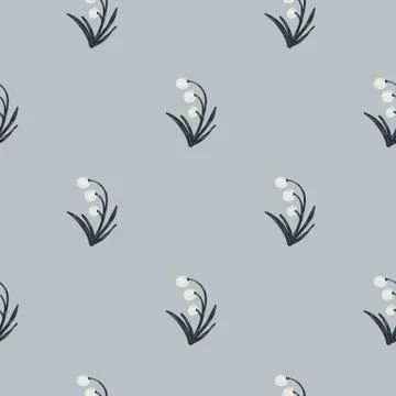 Minimalistic seamless pattern with pale forest white berries elements. Grey b Stock Illustration