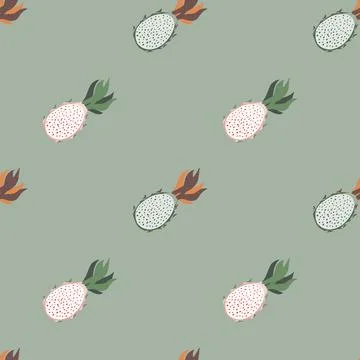 Minimalistic seamless pattern in pale tones with pitaya shapes. Grey backgrou Stock Illustration