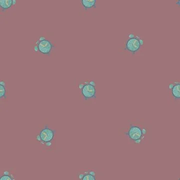 Minimalistic seamless pattern in pale tones with blue little alarm clock prin Stock Illustration
