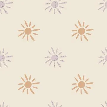 Minimalistic seamless pattern with pastel sun silhouettes. Light grey backgro Stock Illustration