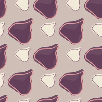 Minimalistic seamless pattern in pastel tones with fig purple and white silho Illustrazione stock