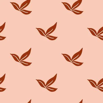 Minimalistic seamless pattern with red simple leaf ornament. Pink background. イラスト素材