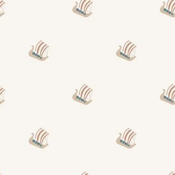 Minimalistic seamless pattern with ship boat ornament. Sea transopt print in  Stock Illustration
