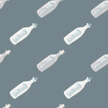 Minimalistic seamless pattern with simple bottle with message ornament. Paste Stock Illustration