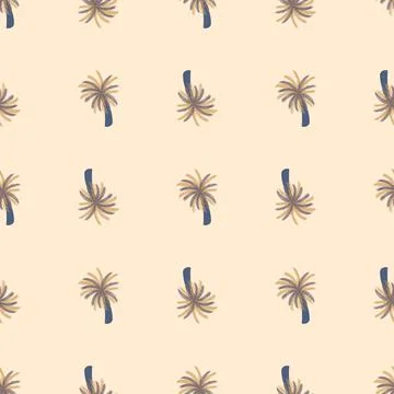 Minimalistic seamless pattern with simple hand drawn palm tree beach ornament Stock Illustration