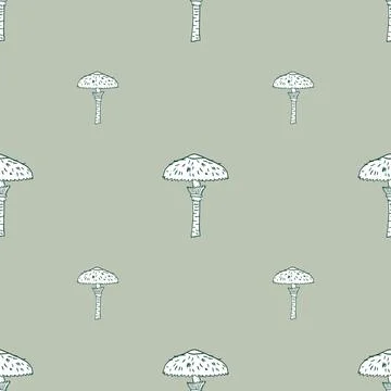 Minimalistic seamless pattern with simple mushroom outline shapes. Pale paste 스톡 일러스트