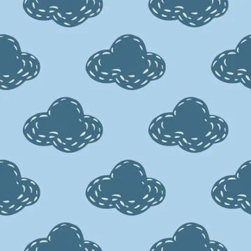 Minimalistic seamless sky pattern with clouds abstract silhouettes. Hand draw Illustrazione stock