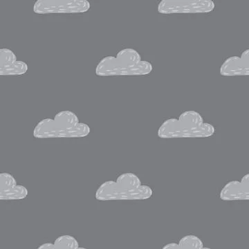 Minimalistic seamless weather pattern with clouds simple silhouettes. Hand dr イラスト素材