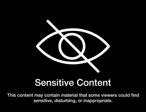 A minimalistic sensitive content warning screen featuring a crossed-out eye i Stock Illustration