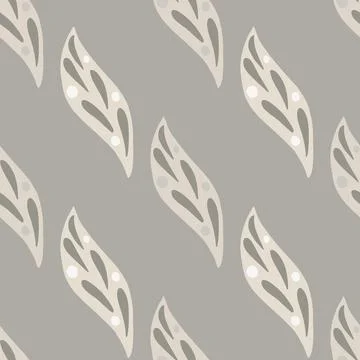 Minimalistic simple leaf elements seamless pattern in doodle style. Grey colo Illustrazione stock