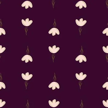 Minimalistic simple style seamless pattern with doodle flowers elements shape Stock Illustration