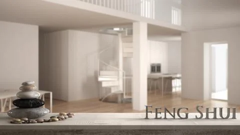Minimalistic stair in modern empty space with kitchen in the background, whit Stock Illustration