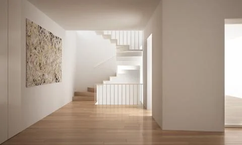 Minimalistic stair in modern empty space, white architecture interior design Ilustración de archivo