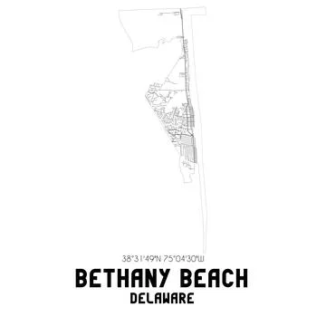 Minimalistic street map of Bethany Beach, Delaware, United States. Stock Illustration