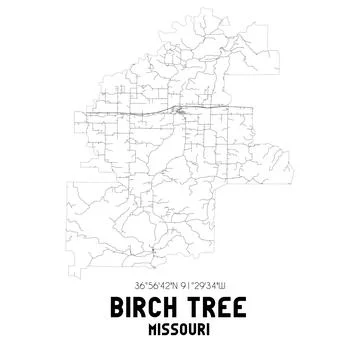 Minimalistic street map of Birch Tree, Missouri, United States. Stock Illustration