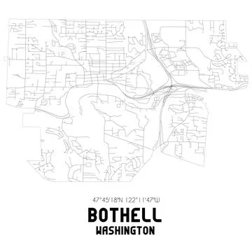 Minimalistic street map of Bothell, Washington, United States. Stock Illustration