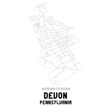 Minimalistic street map of Devon, Pennsylvania, United States. Stock Illustration