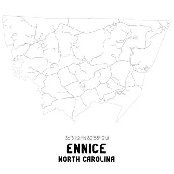 Minimalistic street map of Ennice, North Carolina, United States. Stock Illustration