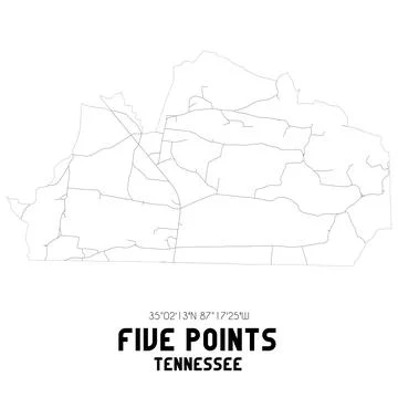 Minimalistic street map of Five Points, Tennessee, United States. 스톡 일러스트